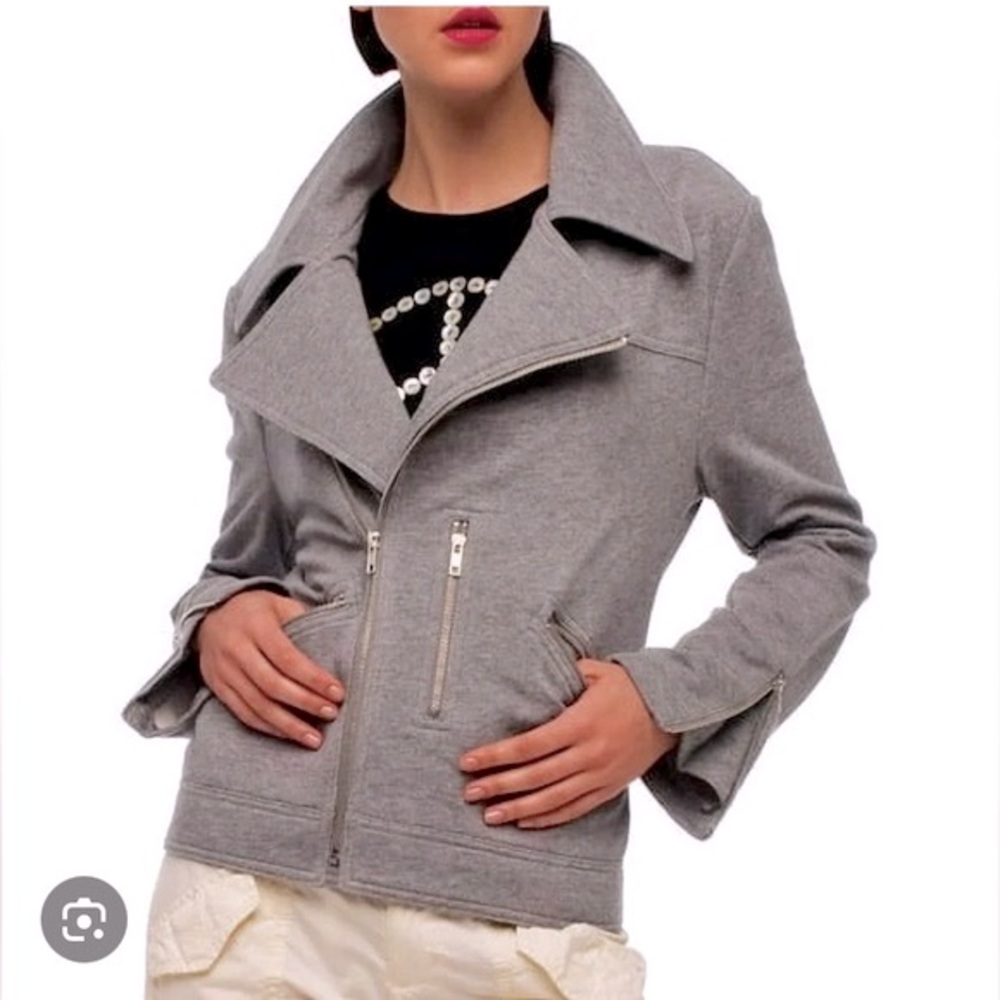 Norma Kamali Candace King Moto Jacket Grey Asymmetrical Zip Size Small